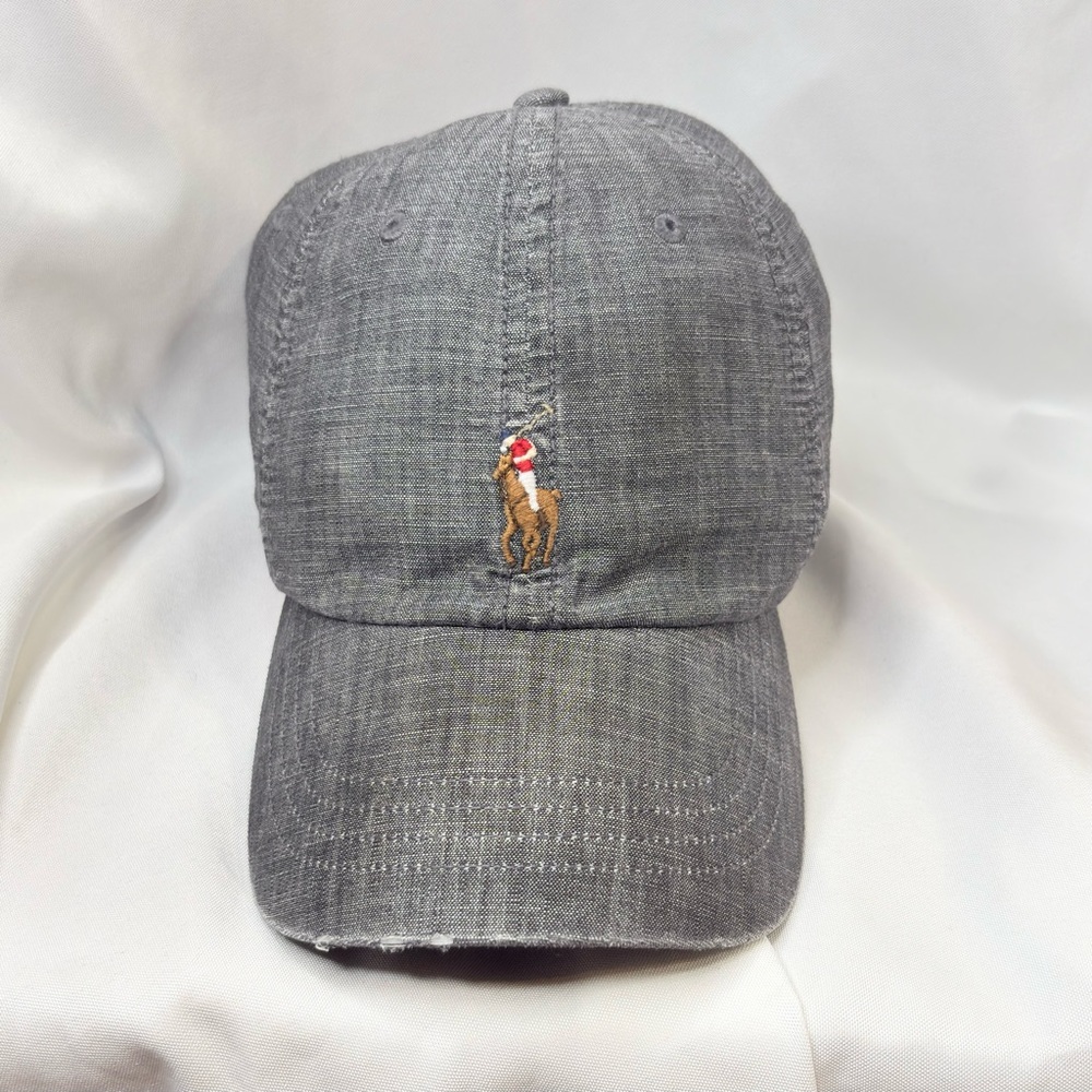 Polo Ralph Lauren Hat Cap Strap Back Gray Chambray Flesh Pony Unstructured.